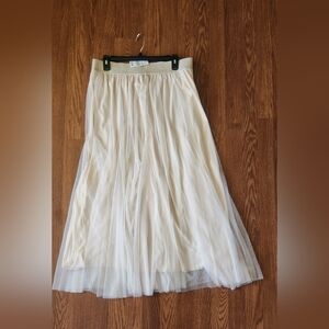 Women's Cream A-Line Tulle Midi Skirt